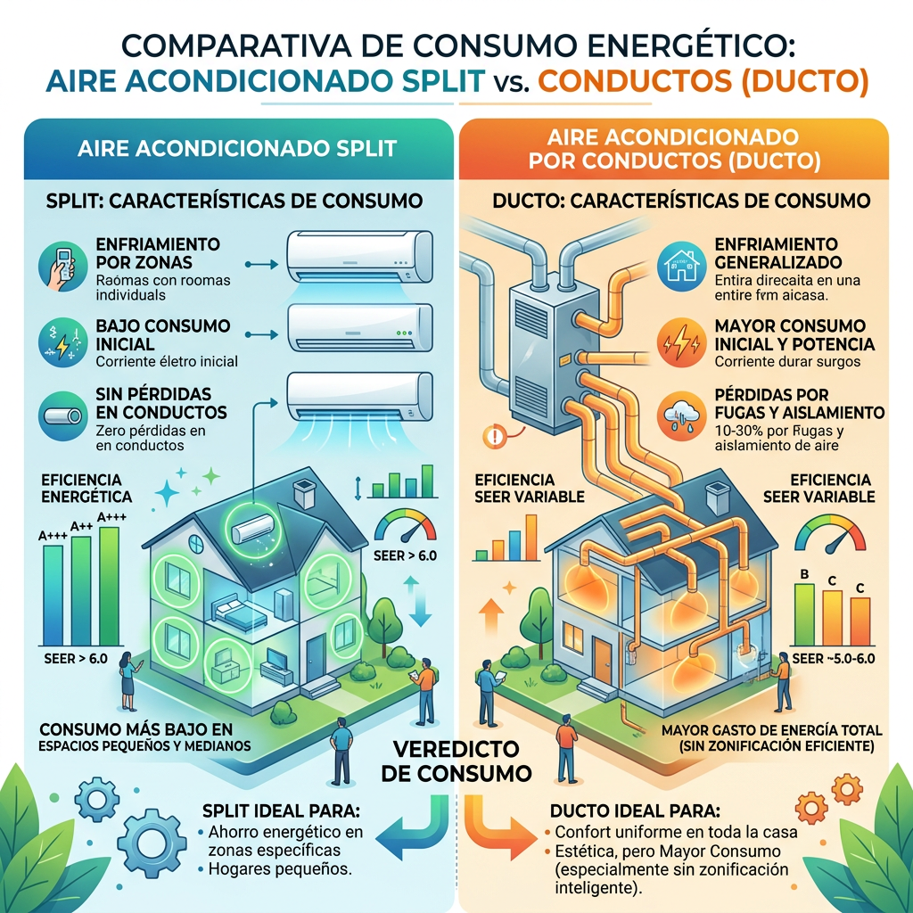 ¿Cuánto consume un aire acondicionado split ducto? (Guía completa&nbsp;2026)